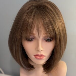 WIGYY Short Honey Brown Bob Wig Lace Front Synthetic Heat Resistant